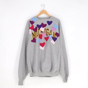 Upcycled Reworked 3D Heart Michigan Gray Sweatshirt Size XL